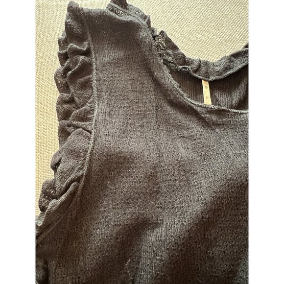 Pointelle ruffle black sleeveless lightweight Coquette tank sz L 90s classic VTG - Picture 5 of 8